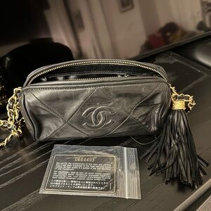 Chanel Black Leather Crossbody Bag with Tassel